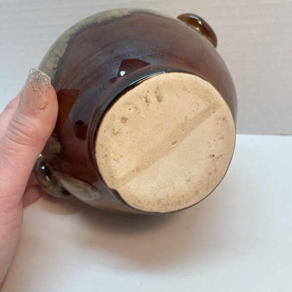 Vintage Ceramic Planter with Drip Glaze / Brown and Yellow / Mid-Century Modern - Picture 5 of 7